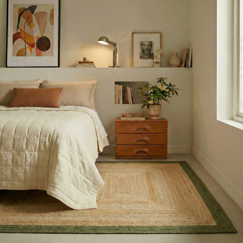 Mrcarpet jute vloerkleed - naturel/groen - 140 x 200 cm