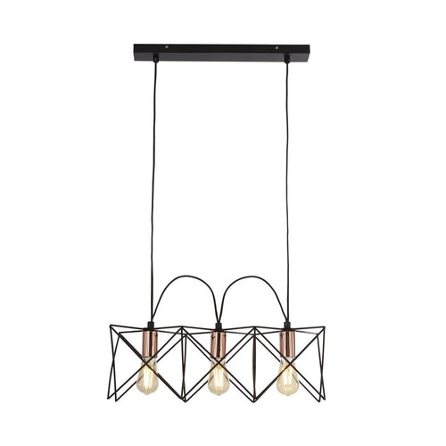 Searchlight ANTHEA - 3-lichts hanglamp met zwart frame en koperen details
