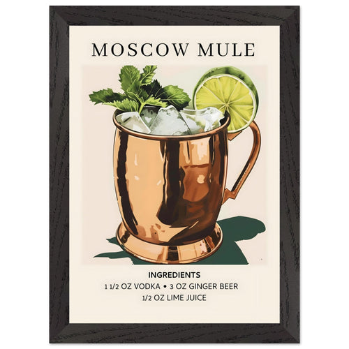 Artfulprints Poster met Lijst Moscow Mule cocktail I - Ingrediënten   - A4 21x29.7 cm - Meerkleurig