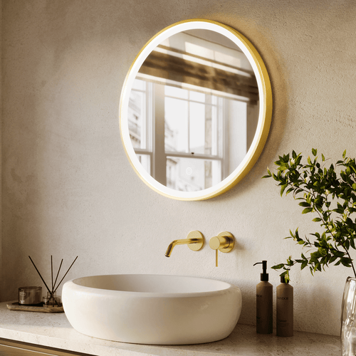 LOMAZOO badkamerspiegel London - met LED verlichting - rond - goud - 60 cm