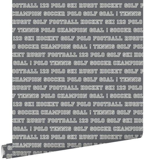 ESTAhome behang sportteksten donkergrijs - 53 cm x 10.05 m - 138803