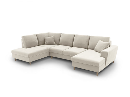 Cosmopolitan Design Links panoramische slaapbank met opbergdoos Kyoto 7-zits, flueel lichtbeige - 194x313x88cm