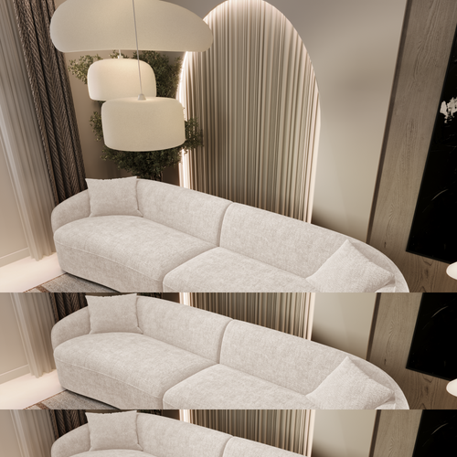 Sia Home - Rechte bank CELINE - Fluweel met reliëf - Crème - 260cm