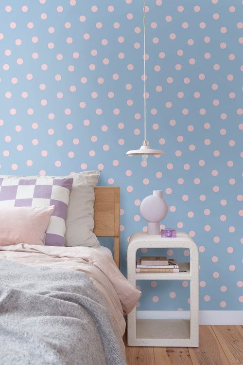 ESTAhome behang stippen blauw en roze - 50 x 900 cm - 131577 - vtwonen shop