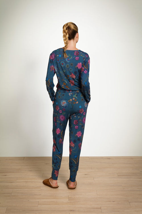 Pip Studio - Trice Pyjama t-shirt - Lange mouw Dames - Coco Flower - Blauw - XL