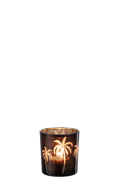 J-Line windlicht Palmboom - glas - bruin - small - 6 stuks