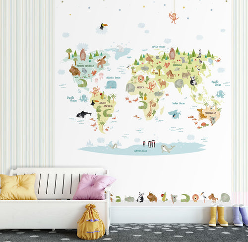 Sanders & Sanders fotobehang wereldkaart voor kinderen meerkleurig - 212 x 275 cm - 640881