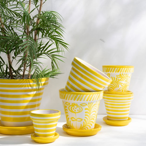 J-Line bloempot Granada Handmade + Painted - keramiek - geel - small - Ø 21 cm