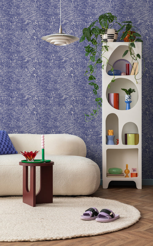 ESTAhome behang 3d golvende lijnen donkerblauw - 50 x 900 cm - 131581 - vtwonen shop