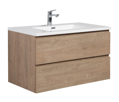 Badplaats Badkamermeubel Set Angela 90 cm – Kastanje Eiken – Badmeubel met Wastafel