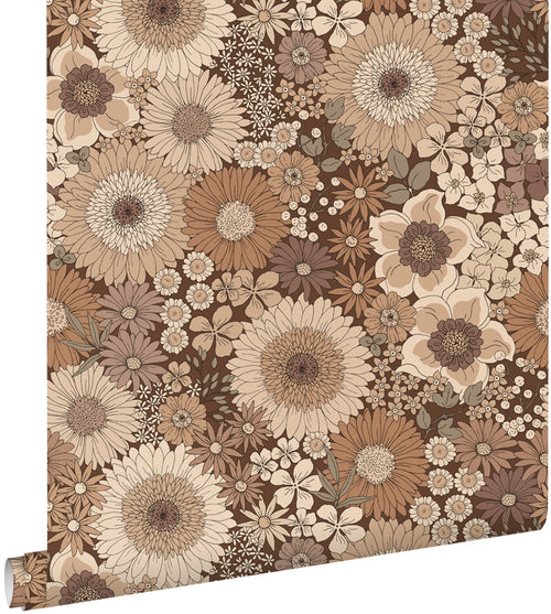 ESTAhome behang retro bloemen bruin - 50 x 900 cm - 131316 - vtwonen shop