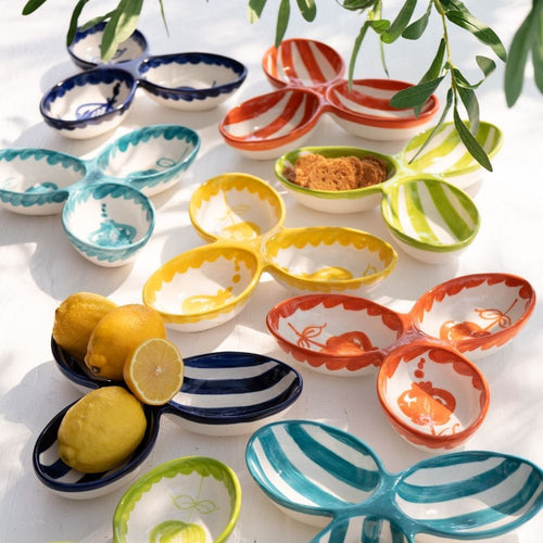 J-Line serveerschaal Granada Clover - keramiek - wit/geel