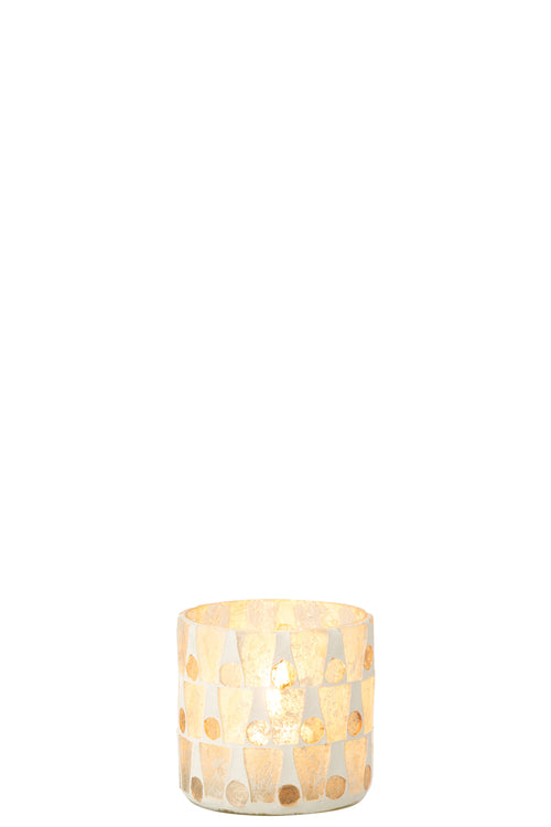 J-Line kaarshouder Cilinder Mozaïek - glas - wit/goud - small - vtwonen shop