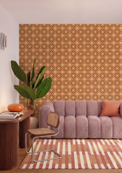 ESTAhome behang tegelmotief bruin en roze - 50 x 900 cm - 132076