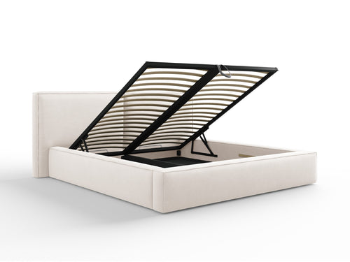 Micadoni Opbergbed met hoofdeinde Jodie 180x200cm, structurele stof, lichtbeige - 228x234x108cm