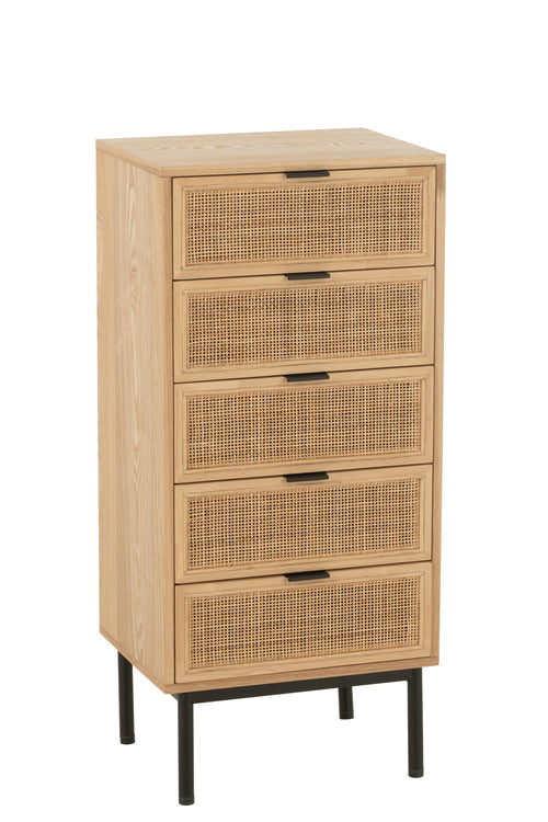 J-Line kast 5 Lades - hout/metaal - naturel/zwart