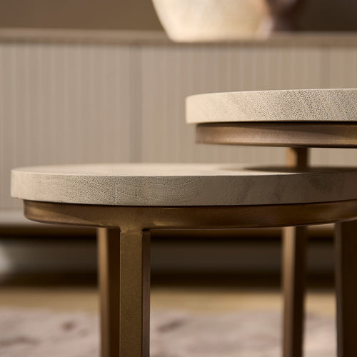 StarFurn Salontafel Madison - Rond Zand Hout - 70x70x45cm - Set van 3 - vtwonen shop