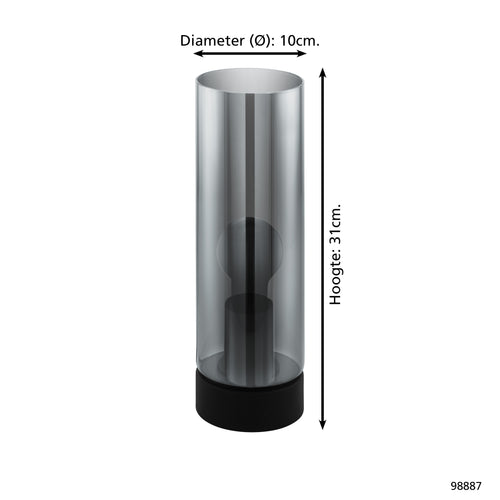 EGLO tafellamp Damasco 1 - e27 - ø 10 cm - smoke glas - zwart - vtwonen shop