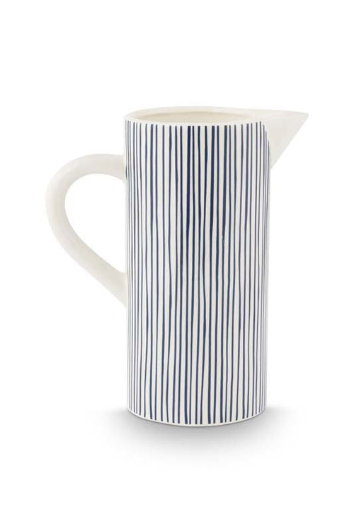vtwonen Waterkan met Oor - Gestreept - Keramiek - Wit - 20.5x12.5x25cm