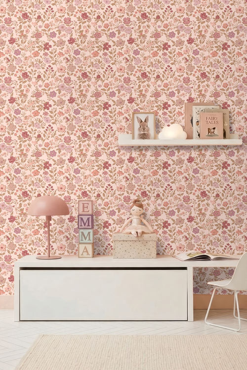 ESTAhome behang bloemetjes roze en paars - 50 x 900 cm - 132235