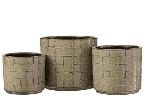 J-Line bloempot Vierkant - keramiek  - beige/grijs - large - Ø 16.5 cm