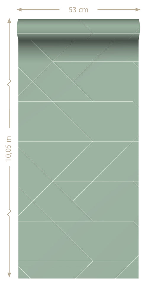ESTAhome behang grafische lijnen vergrijsd mintgroen - 53 cm x 10.05 m - 139453