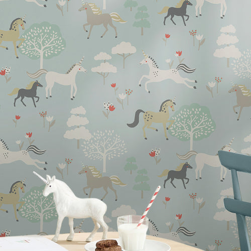 Sophie Allport Vliesbehang Kinderkamer - Forest Ponies Witham Blue