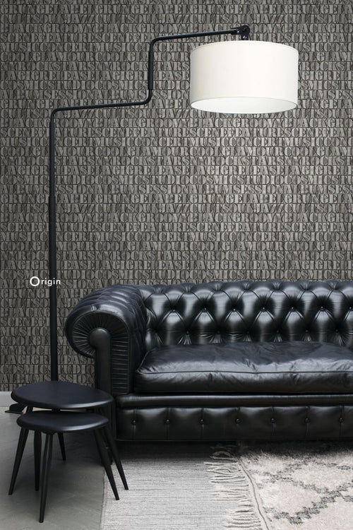 Origin Wallcoverings behang oude ijzeren zetletters donkergrijs - 53 cm x 10,05 m - 347591 - vtwonen shop