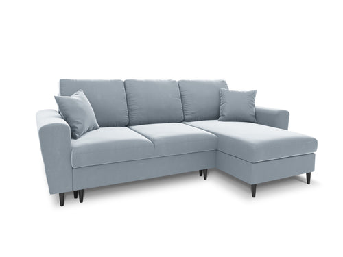 Cosmopolitan Design Omkeerbare converteerbare hoekbank met opbergdoos Kyoto 4-zits, flueel lichtblauw - 145x241x88cm