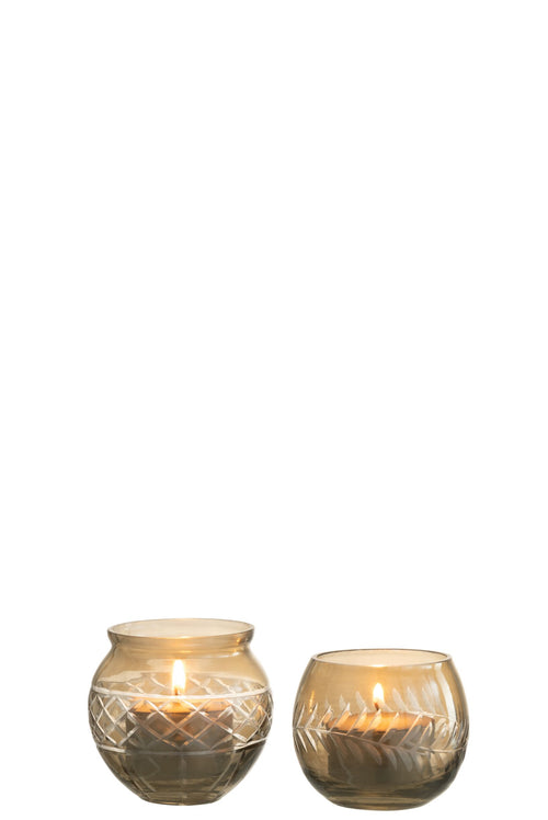 J-Line theelichthouder Motieven - glas - grijs - 2 stuks