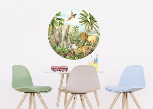 Sanders & Sanders zelfklevende behangcirkel jungle dieren groen - Ø 70 cm - 601289
