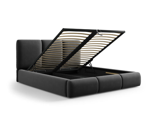 Cosmopolitan Design Opbergbed met hoofdeinde Nicolas 200x200cm, flueel, donkergrijs - 220x220x100cm
