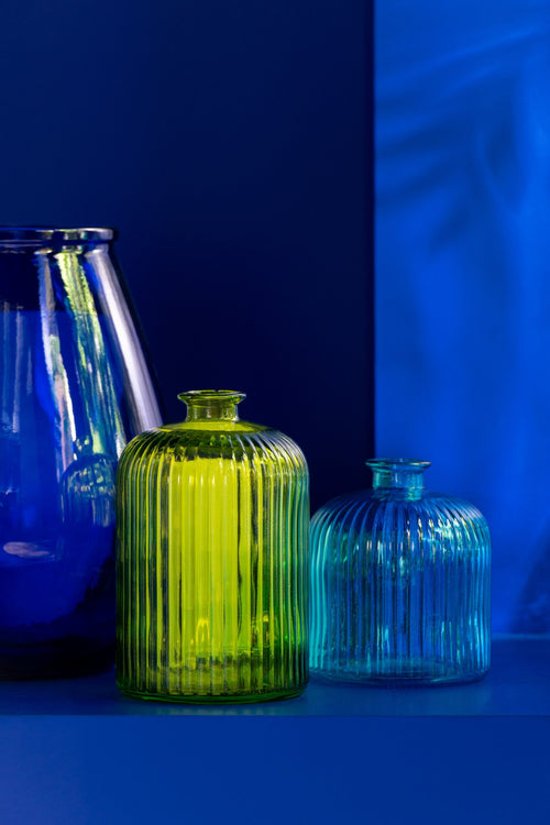 J-Line vaas Fles Stripe - glas - aqua - small - 18 cm hoog