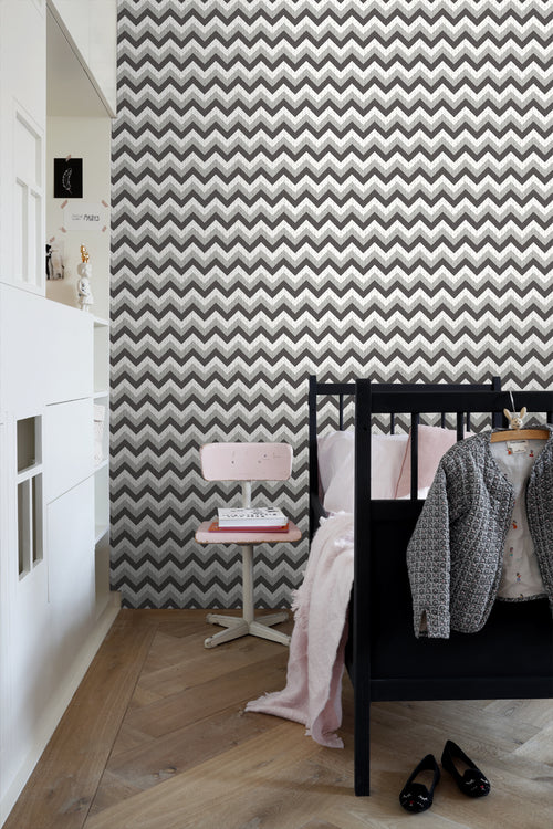 ESTAhome behang zigzag motief zwart en grijs - 53 cm x 10.05 m - 138138