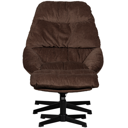 WOOOD draaibare fauteuil met hocker Yaro - Chenille - Espresso - vtwonen shop