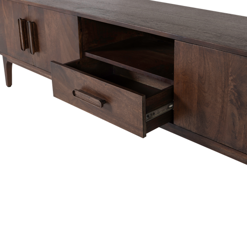WOOOD tv meubel 200 cm Liya - Mangohout - Donkerbruin - 50x200x35