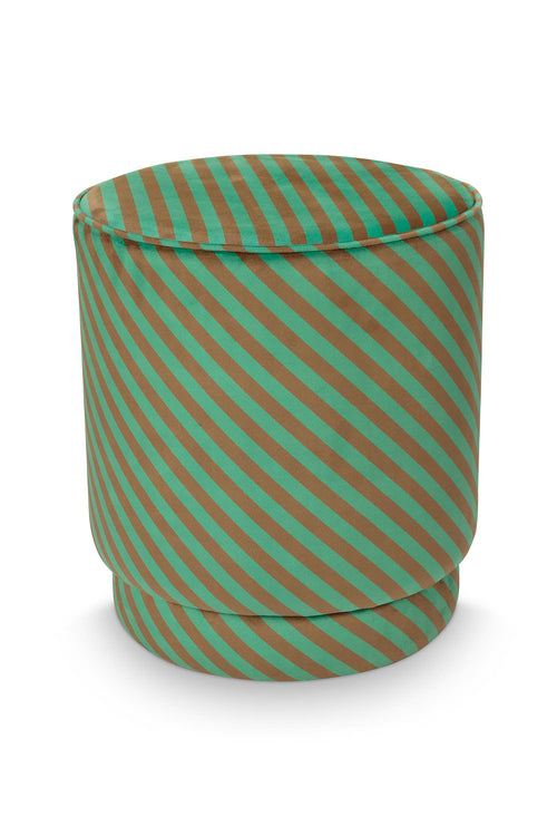Pip Studio Poef Block Stripe Groen Fluweel 40 x 40 x 45 cm