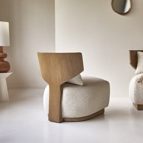 Tikamoon Fauteuil in massief mindihout en ecru stof - Beige