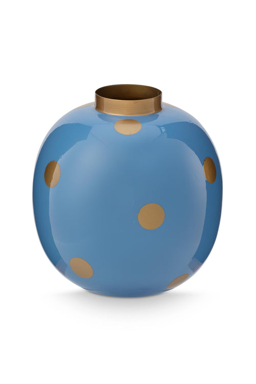 Pip Studio Vaas Dots - Metaal - Blauw/ Goud - 23cm - vtwonen shop