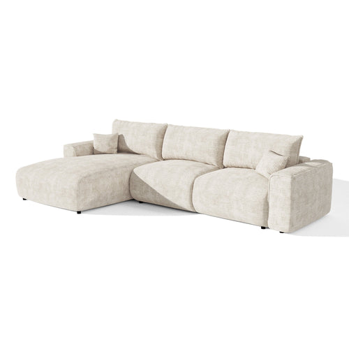 Premium Interiors - Linkshoekbank met slaapfunctie en opbergruimte COMO - corduroy crème 297cm