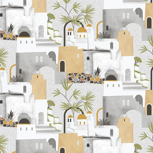 Sanders & Sanders fotobehang mediterrane huisjes grijs en geel - 318 x 280 cm - 640829