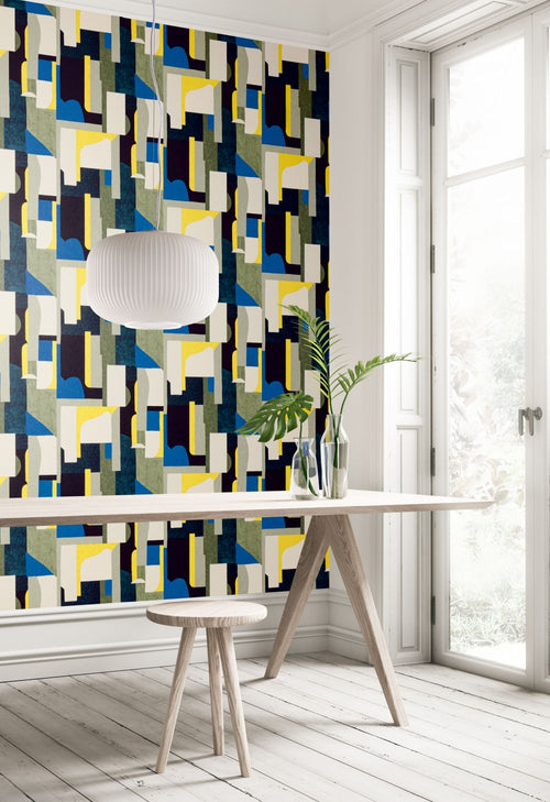 Masureel behang grafisch motief blauw - 53 cm x 10.05 m - 631819 - vtwonen shop