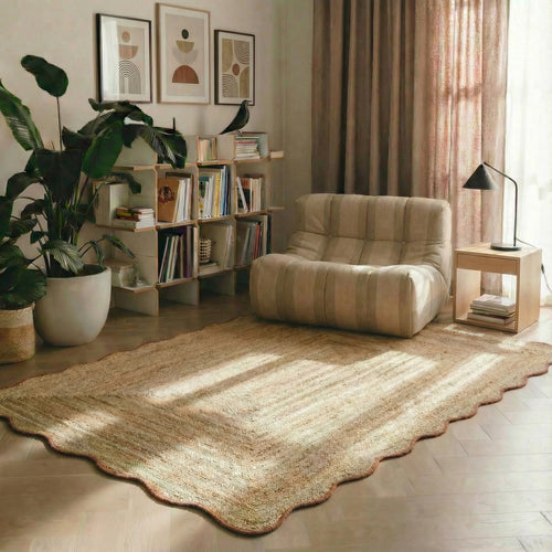 Mrcarpet jute vloerkleed Scallop - wafelstructuur - naturel/roest - 140 x 200 cm