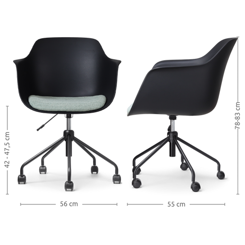 Nolon Nout-Liz Bureaustoel Zwart - Zacht Groen Kussen - Zwart Onderstel - vtwonen shop