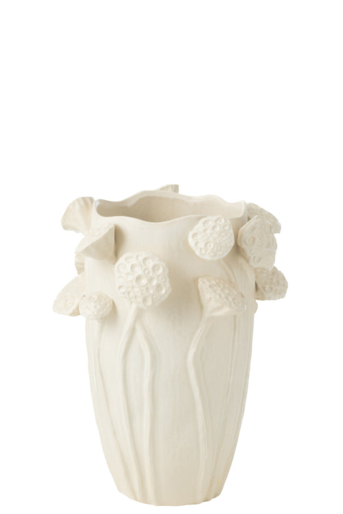J-Line vaas Botanica Lotus - keramiek - beige - 35 cm hoog