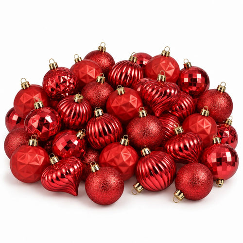 Mica Decorations Bal Onbreekbaar Rood 40 Stuks - Kerstballenset van Gerecycled Polystyreen - Onbreekbare Kerstballen voor Kleine en Middelgrote