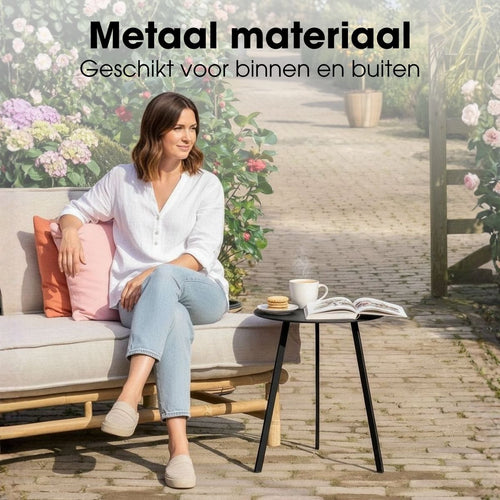 Mica Decorations Seatle Bijzettafel voor Buiten - Salontafel Rond - Plantentafel en Koffietafel - H45 x D38 cm - IJzer - Zwart