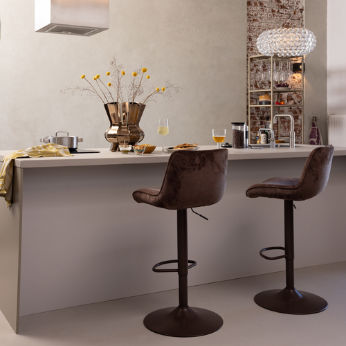 WOOOD barstoel in hoogte verstelbaar Marten - Chenille - Donkerbruin - 110x45x50