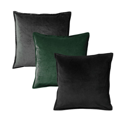 KUSSENSET - 3-delig - Caith Trio - 50x50 cm - sierkussens met vulling - antraciet, groen, zwart
