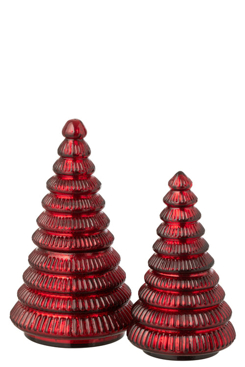 J-Line geurkaars Boom Geribbeld - Christmas Berries - glas - kerstrood - large